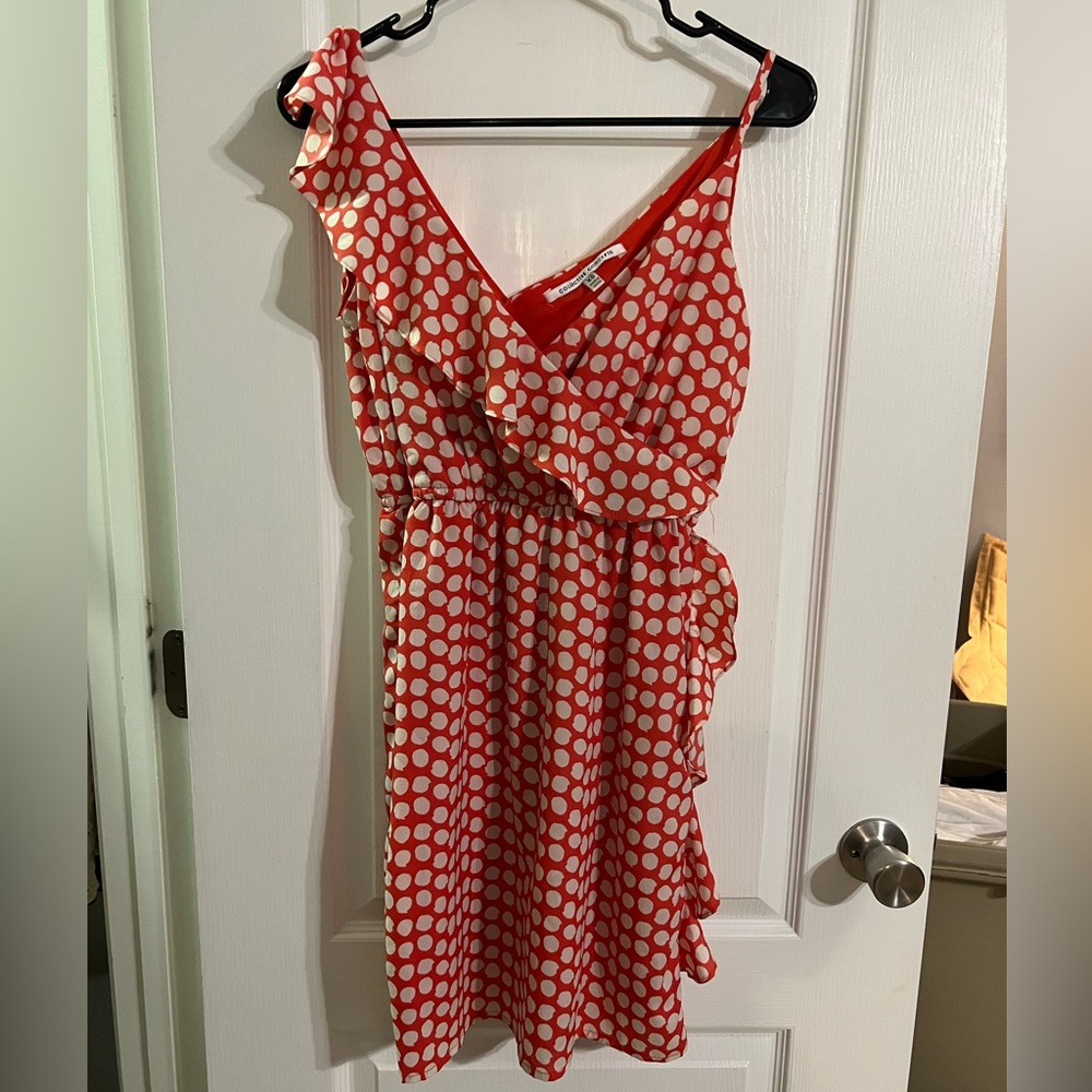Ruffle polka dot orange dress size XS